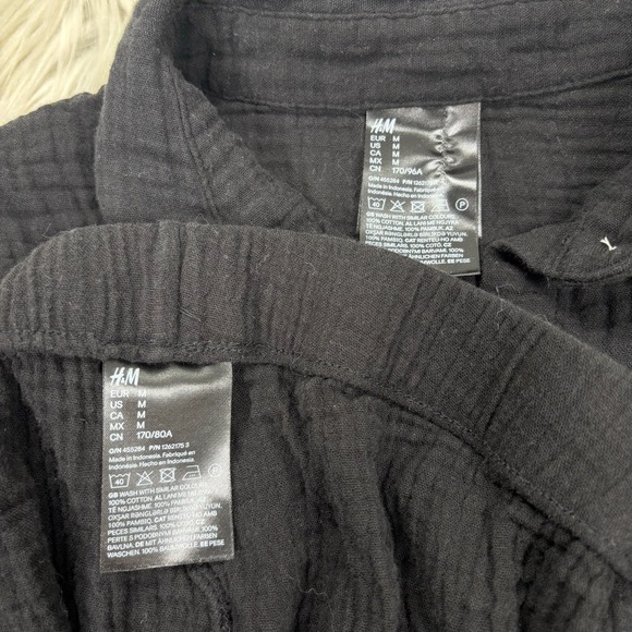 H&M Women's M Black Gauze Cotton Pant Shirt Set Beach Boho Resort - Picture 2 of 6